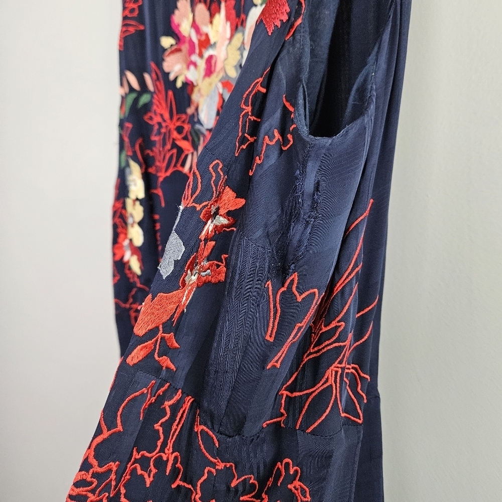 Anthropologie Tanzine Midi Dress Sleeveless Embroidered Floral Boho Navy Red 18W - Picture 9 of 14